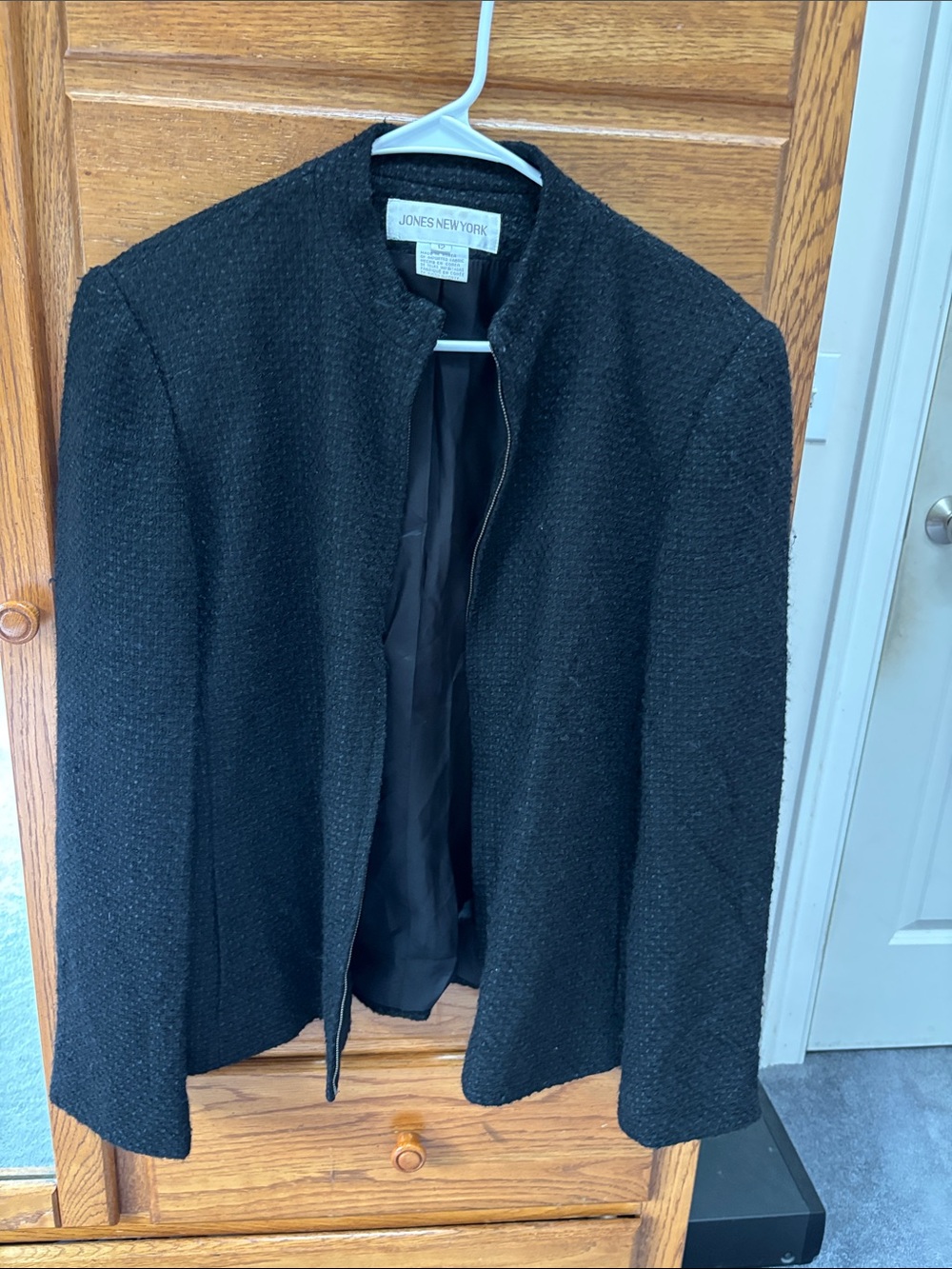 Jones New York Black Collarless Tweed Blazer Jacket